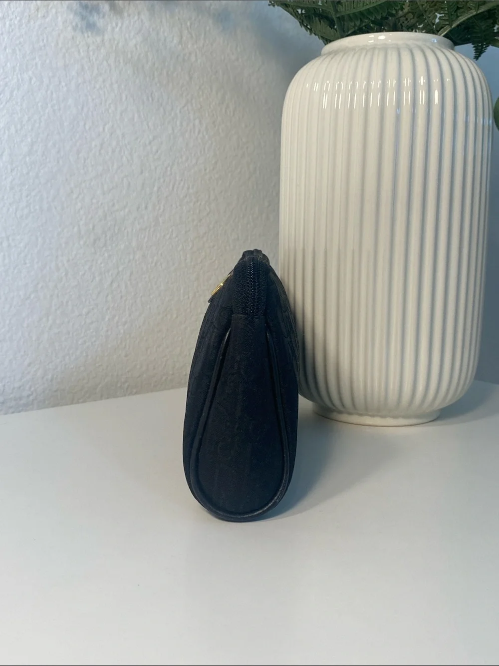 Dior Black Canvas Cosmetic Pouch with Gold Accent